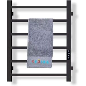 Heated Towel Rack Wall Mount Plug-in/ 6 Bar Square Tube Matt Black